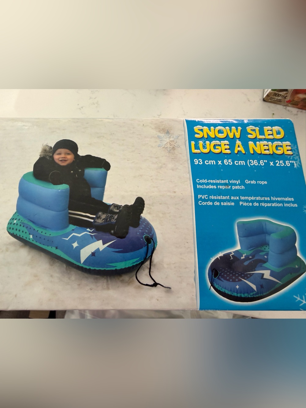 New in box Kids Blue inflatable Snow Sled Tube with Backrest